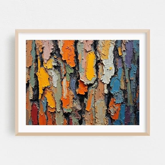 Textured Tree Bark Symphony - Painting Abstract Modern Art Autumn Nature Oak Framed Wall Art Print 5 x 7 inches