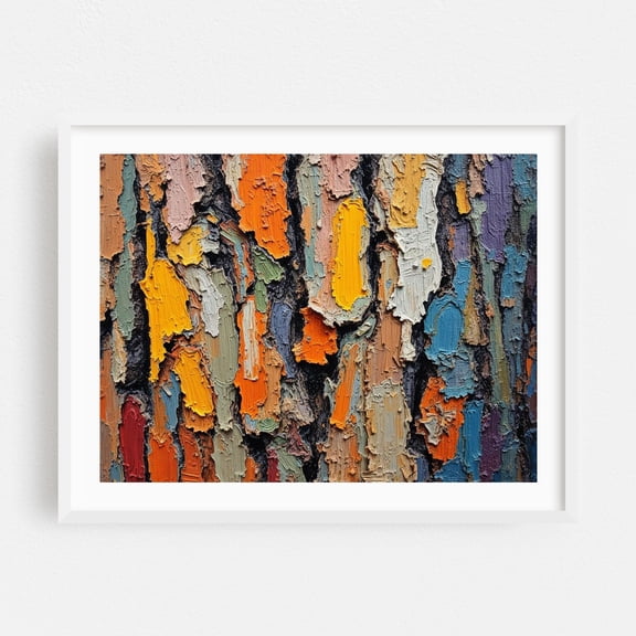 Textured Tree Bark Symphony - Painting Abstract Modern Art Autumn Nature White Framed Wall Art Print 6 x 8 inches