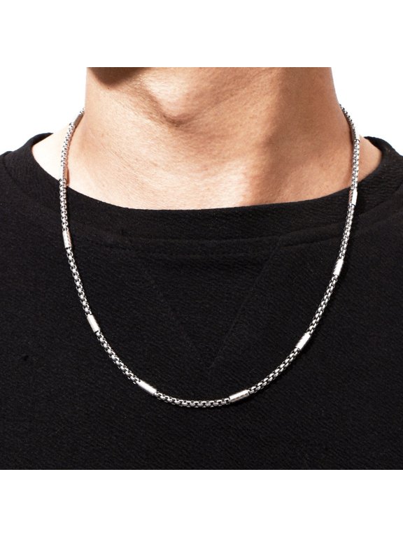 Textured Tube Accent Box Link Chain Necklace for Men Women, 14K White Gold Filled Sleek Prestige Crafted Jewelry