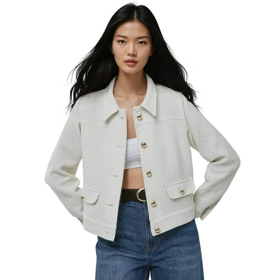 Textured Tweed Jacket with Button Closure