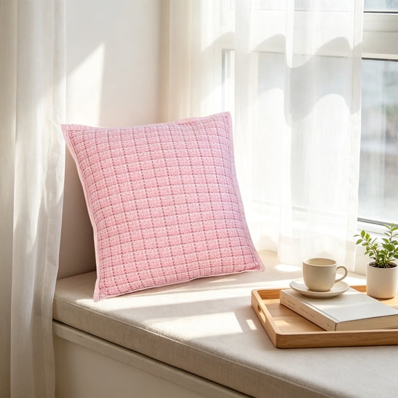 Textured Tweed Throw Pillow Cover, Plaid Woven Decorative Cushion Case With Piped Edges For Sofa Bedroom Living Room Farmhouse Modern Home Decor