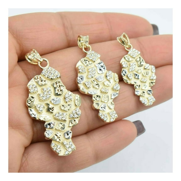 CZ Textured Nugget Unisex Adult Pendant 10K Yellow White Gold, 7.24 Gr – Goldum NYC