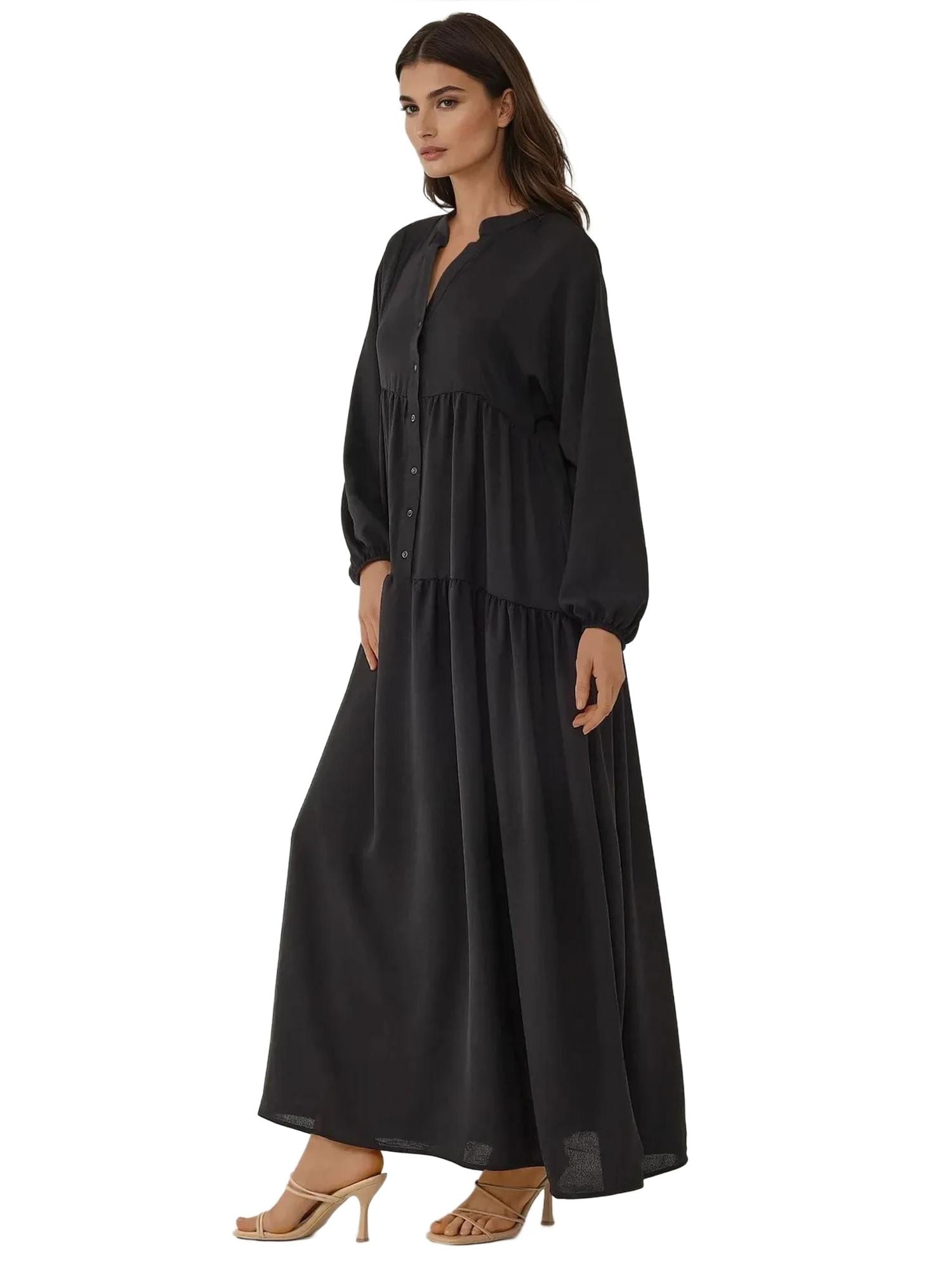 Textured Solid V-neck Maxi Dress main image 0