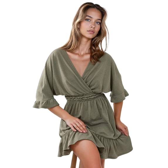 Textured V-Neck Mini Dress