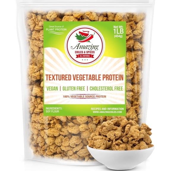 Textured Vegetable Protein (TVP), 1 lb. Bag. All Natural Plant Based Protein Chunks, Vegan