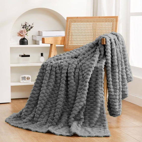 Textured Velvet Plush Soft Fleece Throw Blanket, Oversized Gray Blanket, 50×60 inches Blanket By XSAOP