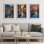 Textured Venice Sunset Posters Set of 3 | Tranquil Cityscape Wall Art for Home, Poster Only