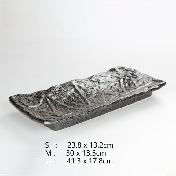Textured Wave Embossed Black Kiln Glaze Rectangular Ceramic Serving Platter Speckled Stoneware Sushi Appetizer Plate Sashimi Dessert Tapas Home Restaurant Cafe Fine Dining Tableware Dishwasher Safe