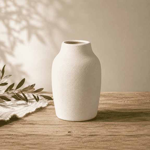 Textured White Ceramic Vase, 7.6" Modern Farmhouse Decorative Vase for Flowers, Shelf, Entryway Table & Living Room Decor, NOVATRAX