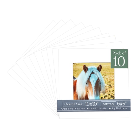Textured White Picture Frame Mat for 10x10 Frames - Fits 6x6 Photos - 10 Mats