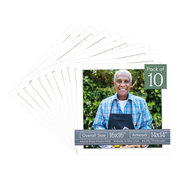 Textured White Picture Frame Mat for 16x16 Frames - Fits 14x14 Photos - 10 Mats