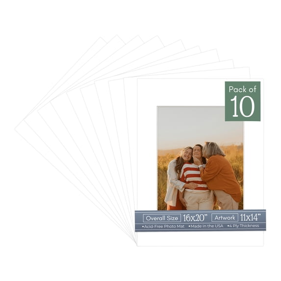 Textured White Picture Frame Mat for 16x20 Frames - Fits 11x14 Photos - 10 Mats