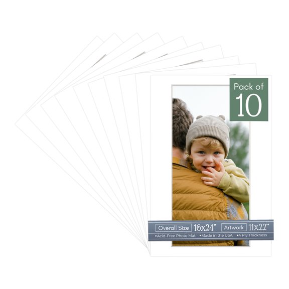 Textured White Picture Frame Mat for 16x24 Frames - Fits 11x22 Photos - 10 Mats