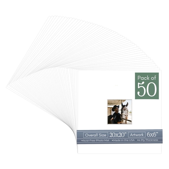 Textured White Picture Frame Mat for 20x20 Frames - Fits 6x6 Photos - 50 Mats