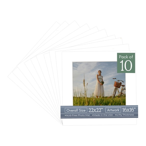 Textured White Picture Frame Mat for 22x22 Frames - Fits 16x16 Photos - 10 Mats