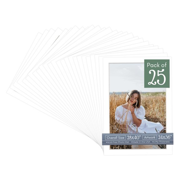 Textured White Picture Frame Mat for 28x40 Frames - Fits 24x36 Photos - 25 Mats