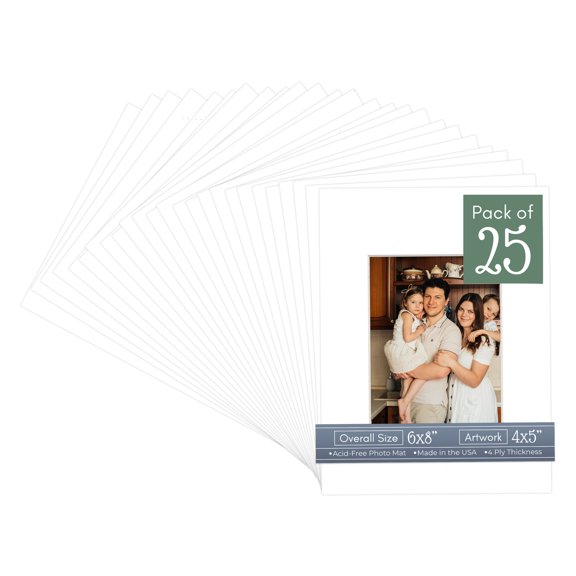 Textured White Picture Frame Mat for 6x8 Frames - Fits 4x5 Photos - 25 Mats