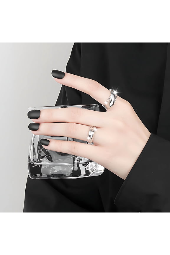 Textured Wide Band Ring, Irregular Contour Adjustable Ring, 925 Silver Plated Boho Statement Ring, Open Thumb Ring for Women, Modern Geometric Jewelry Gift