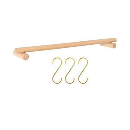 Textured Wood Towel Rack Storage Rack with 3pcs S-shaped Hooks Towel Hanger 60cm