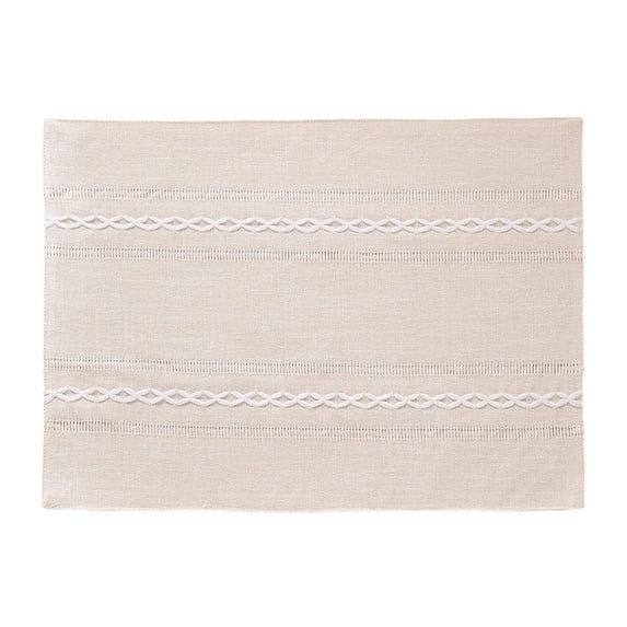 Textured Woven Placemats, 19.69X11.81" Striped Table Mats, Washable Fabric Table Linens, Rustic Dining Table Decor, Dinner Table Pads, Farmhouse Table Accessories for Indoor Meals, Family Gatherings