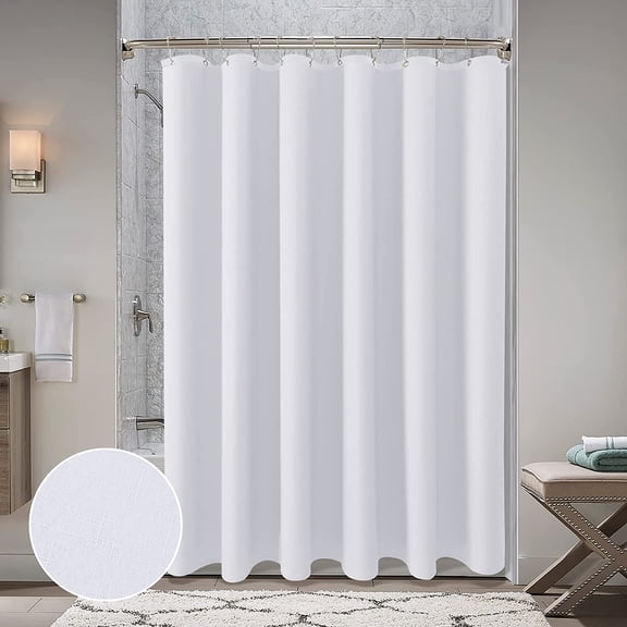 Textured \u200bFabric Shower Curtain - Extra Long Polyester Shower Curtains for Bathroom, Water Repellent, Hotel Spa Luxury with 12 Hooks, Machine Washable, Decorative Bathroom Curtain White 72 x 84