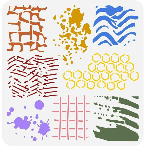 Texturized Stencil 11.8x11.8 inch 8 Styles Calendars Stencil Plastic Stains Grids Honeycomb Pattern Stencil Reusable Texture Stencils