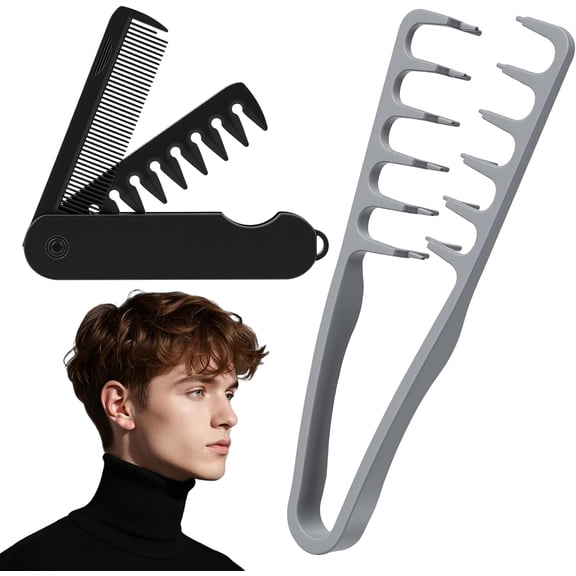 Texturizing comb, 2-in-1 stacking comb, wide-tooth volumizing comb, creates voluminous curls, easy to comb, unisex, suitable for home, daily and professional use