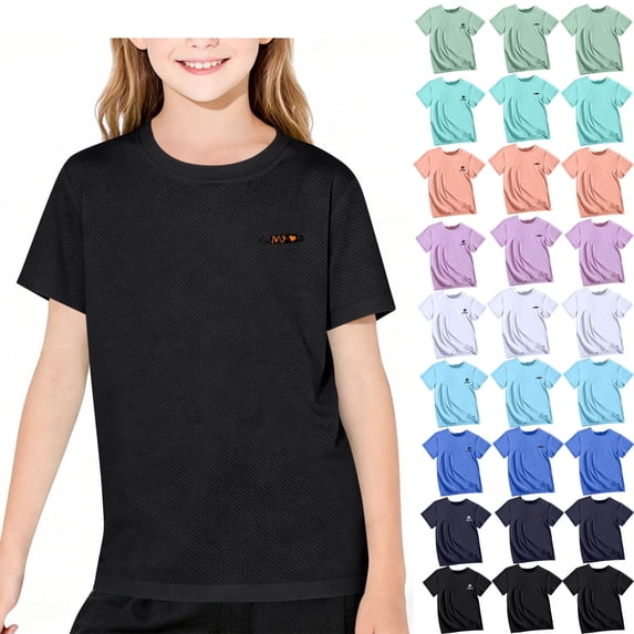 Teyfeniy 2-18T Unisex Toddlers Teens T-Shirts for Boys and Girls Short Sleeve Casual Crew Neck Summer Pullover Tops Solid Color Loungewear Going out Youth Shirts