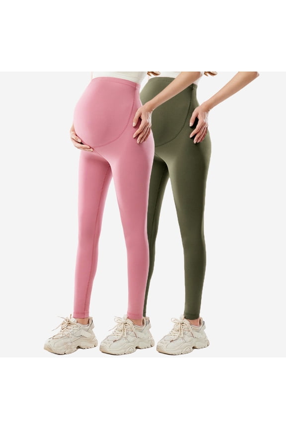 2 Pack Maternity Leggings for Women Stretchy Pregnancy Pants Comfy Slim Yoga Pajama Pants Over the Belly Supporting Lifting Soft Pants