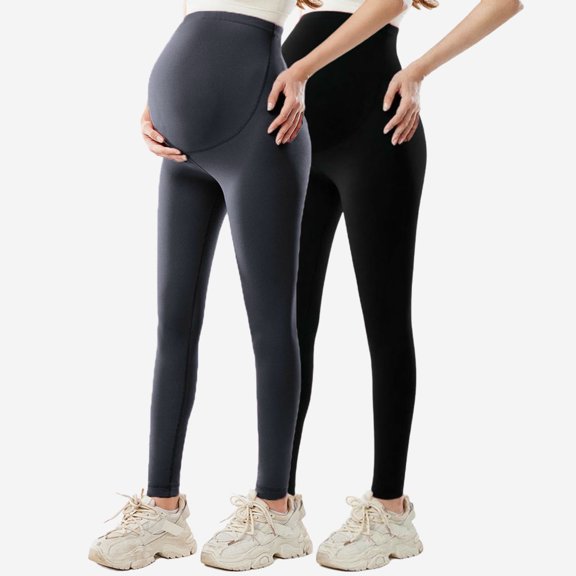Teyfeniy 2 Pack Maternity Leggings for Women Stretchy Pregnancy Pants Comfy Slim Yoga Pajama Pants Over the Belly Supporting Lifting Soft Pants