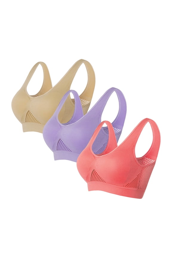 3PC Womens Seamless Jelly Bras Wireless Yoga Workout Work Full Coverage Breathable Elastic Strap Solid Color Push Up Stretchy Comfy Bralettes Support Minimizer Daily Bras