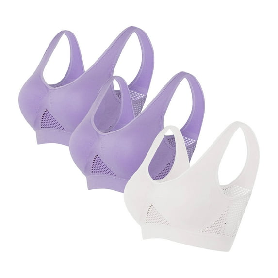 Teyfeniy 3PC Womens Seamless Jelly Bras Wireless Yoga Workout Work Full Coverage Breathable Elastic Strap Solid Color Push Up Stretchy Comfy Bralettes Support Minimizer Daily Bras