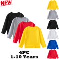 thumbnail image 1 of Teyfeniy 4 Pack Shirts for Toddlers Boys Girls Long Sleeve Pullover Loose Solid Color Tops Lightweight Fall Winter Crew Neck Comfy T Shirts Blouses, for 1 to 10 Years, 1 of 10