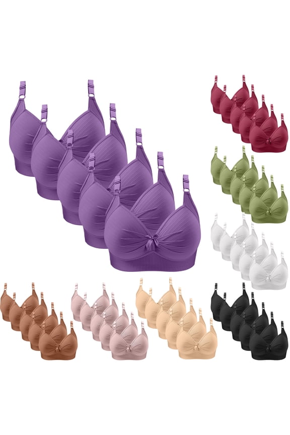 5PC Jelly Wireless Bras for Women Seamless Adjustable Strap Full Coverage Comfy Bralettes with Pad and Dec Lift and Support Minimizer No Underwire V Neck Bras