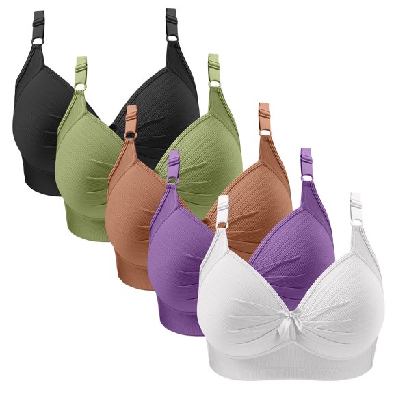 Teyfeniy 5PC Jelly Wireless Bras for Women Seamless Adjustable Strap Full Coverage Comfy Bralettes with Pad and Dec Lift and Support Minimizer No Underwire V Neck Bras