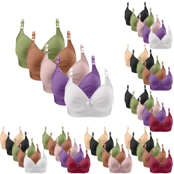 Teyfeniy 5PC Jelly Wireless Bras for Women Seamless Adjustable Strap Full Coverage Comfy Bralettes with Pad and Dec Lift and Support Minimizer No Underwire V Neck Bras