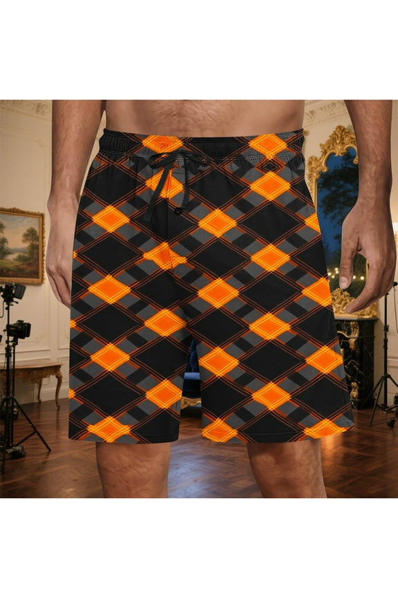 Argyle Plaid Shorts for Men Pajama Sleeping Lounge Elastic Waist with Drawstring and Pockets Casual Comfy Soft Fashion Shorts