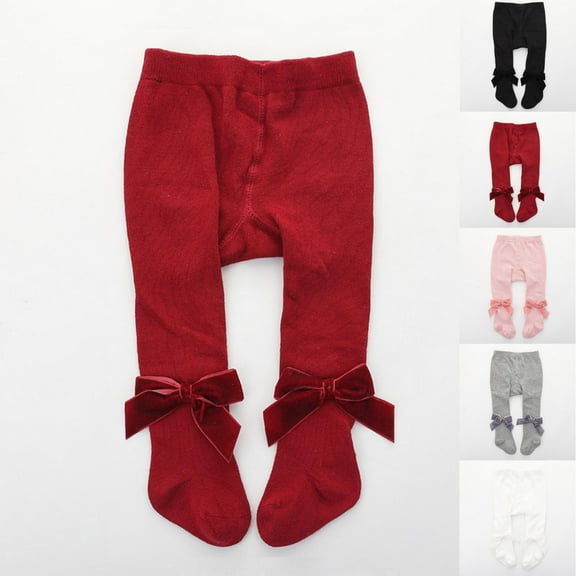 Teyfeniy Babies Toddlers Girls Footed Leggings Stockings with Bow Boys Girls Warm Tight Pantyhose Soft Pants For Fall Winter