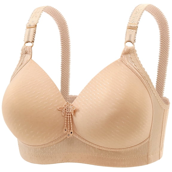 Teyfeniy Beige Jelly Wireless Bras for Women Seamless Adjustable Strap Full Coverage Comfy Bralettes with Pad and Dec Lift and Support Minimizer No Underwire V Neck Bras