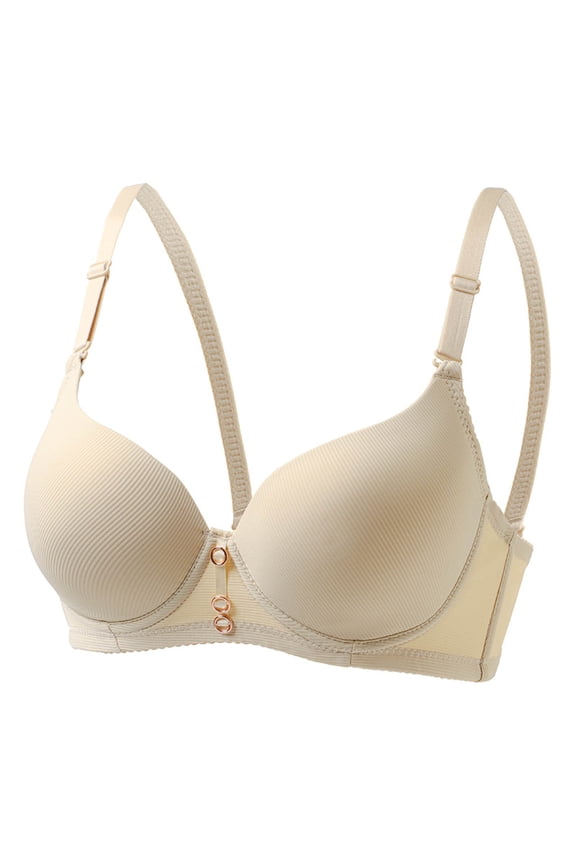 Beige Wire Halter Bras for Women Seamless Comfy Balconette Adjustable Strap Bralettes with Pad Lift and Support Solid Color Lightweight Breathable V Neck Bras