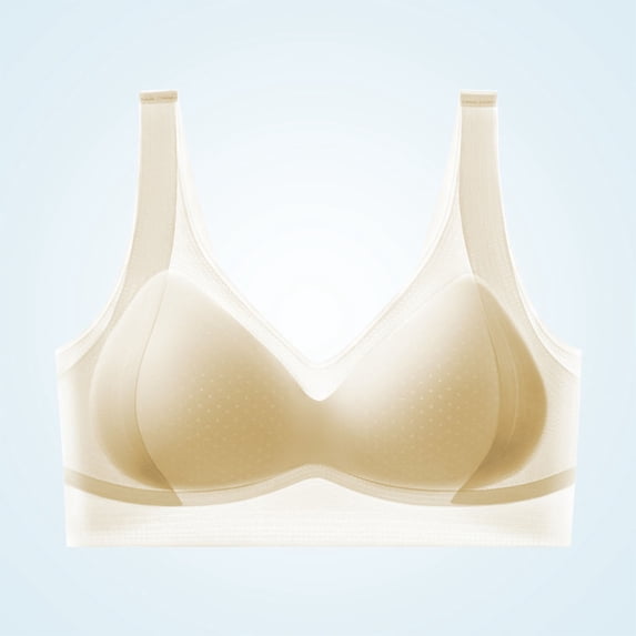 Teyfeniy Beige Womens Jelly Bras Wireless Seamless Full Coverage Breathable Elastic Strap Solid Color Push Up Stretchy Comfy Bralettes Support Minimizer Bras