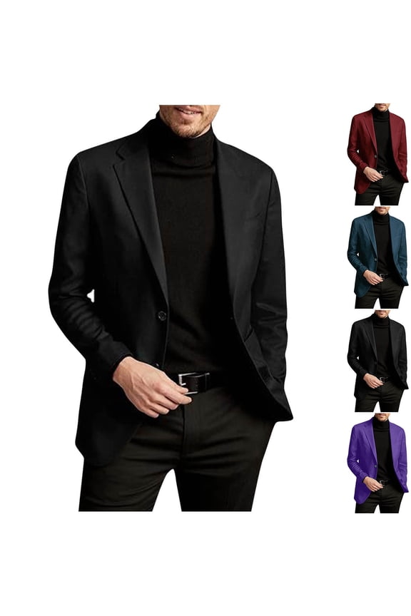Black Blazer Jacket for Men Solid Color Long Sleeve Button Slim Lightweight Business Sport Coat Casual Fashion Lapel Jackets