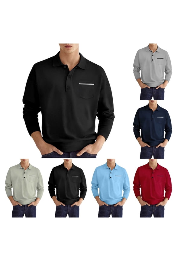 Black Men's Button Pullover Shirts Lapel with Pocket Long Sleeve Fasion Casual Lightweight Loose Shirts, Available In S to Xxxl