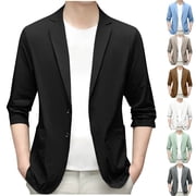 Teyfeniy Black Mens Elegant Blazer Jacket Solid Color Long Sleeve Button Slim Lightweight Business Sport Coat Casual Fashion Lapel Jackets