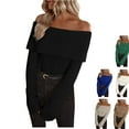 thumbnail image 1 of Teyfeniy Black Off The Shoulder Sweater for Women Cable Knit Long Sleeve Cute Pullover Fashion Solid Color Soft Fall Winter Comfy Casual Stylish Sweater Tops for Women, 1 of 5