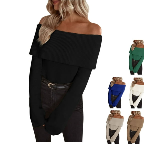 Teyfeniy Black Off The Shoulder Sweater for Women Cable Knit Long Sleeve Cute Pullover Fashion Solid Color Soft Fall Winter Comfy Casual Stylish Sweater Tops for Women