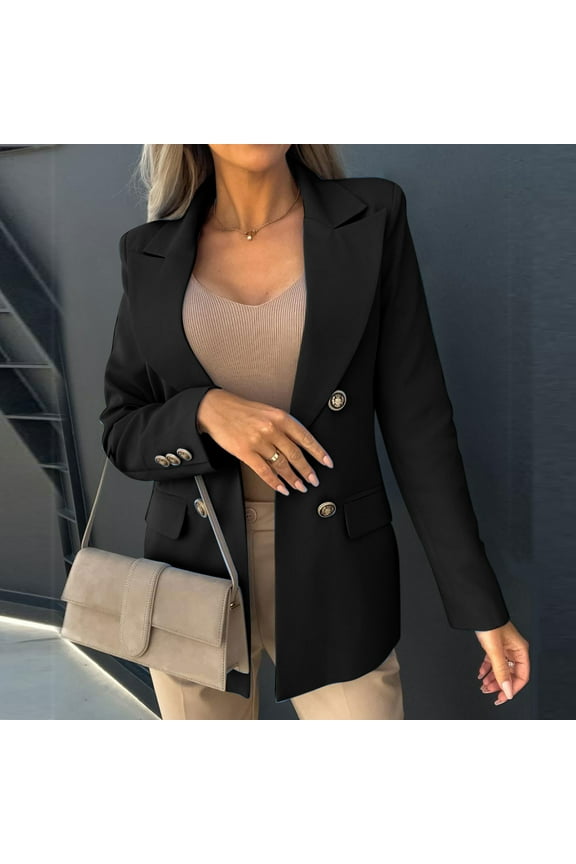 Black Women's Long Blazer Cardigan Notch Laple Long Sleeve Open Front Cardigan Solid Color Jacket Work Office Blazer Outfall Business Clothes