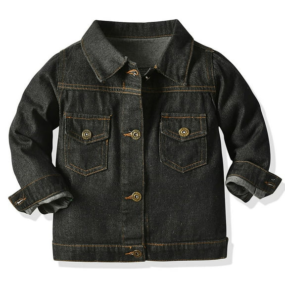 Teyfeniy Black Toddler Denim Jacket Kid Fall Jeans Coat Baby Boys Girls Cowboy Overcoat Long Sleeve Button Down Casual Outwear