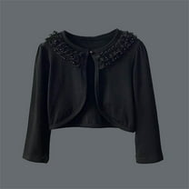 Teyfeniy Black Toddler Girls' Long Sleeve Cardigan Solid Color Jacket Lace Button Dress Jacket Tops Cover Up for Little Kid Girls