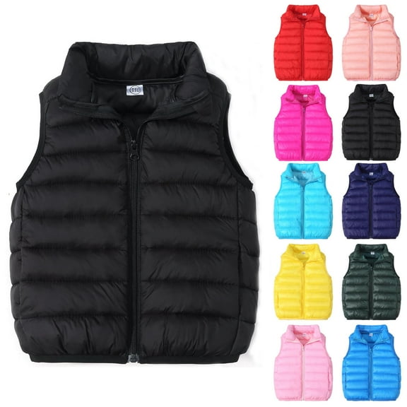 Teyfeniy Black Toddler Winter Puffer Vests Fleece Hoodedless Sleeveless Kids Jacket Padded Down Packable Soft Waistcoat Outwear for Baby Boys Girls